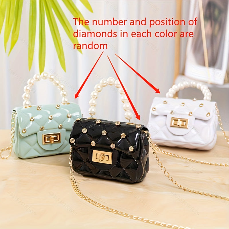 Kids Rhinestone Mini Crossbody Bag Faux Pearl Decor Handbag Coin Purse