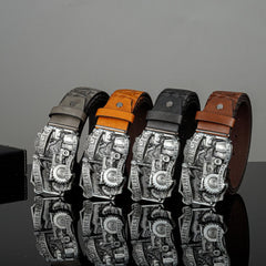 Men's Retro Tractor Pattern Buckle Belt For Outdoor Party