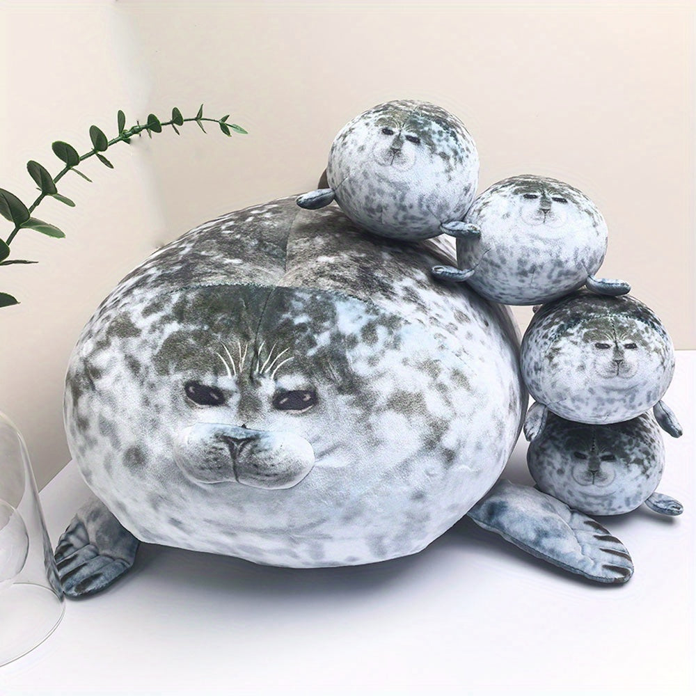 Ocean Park Big Seal Plush Doll with Four Pups Sea Lion