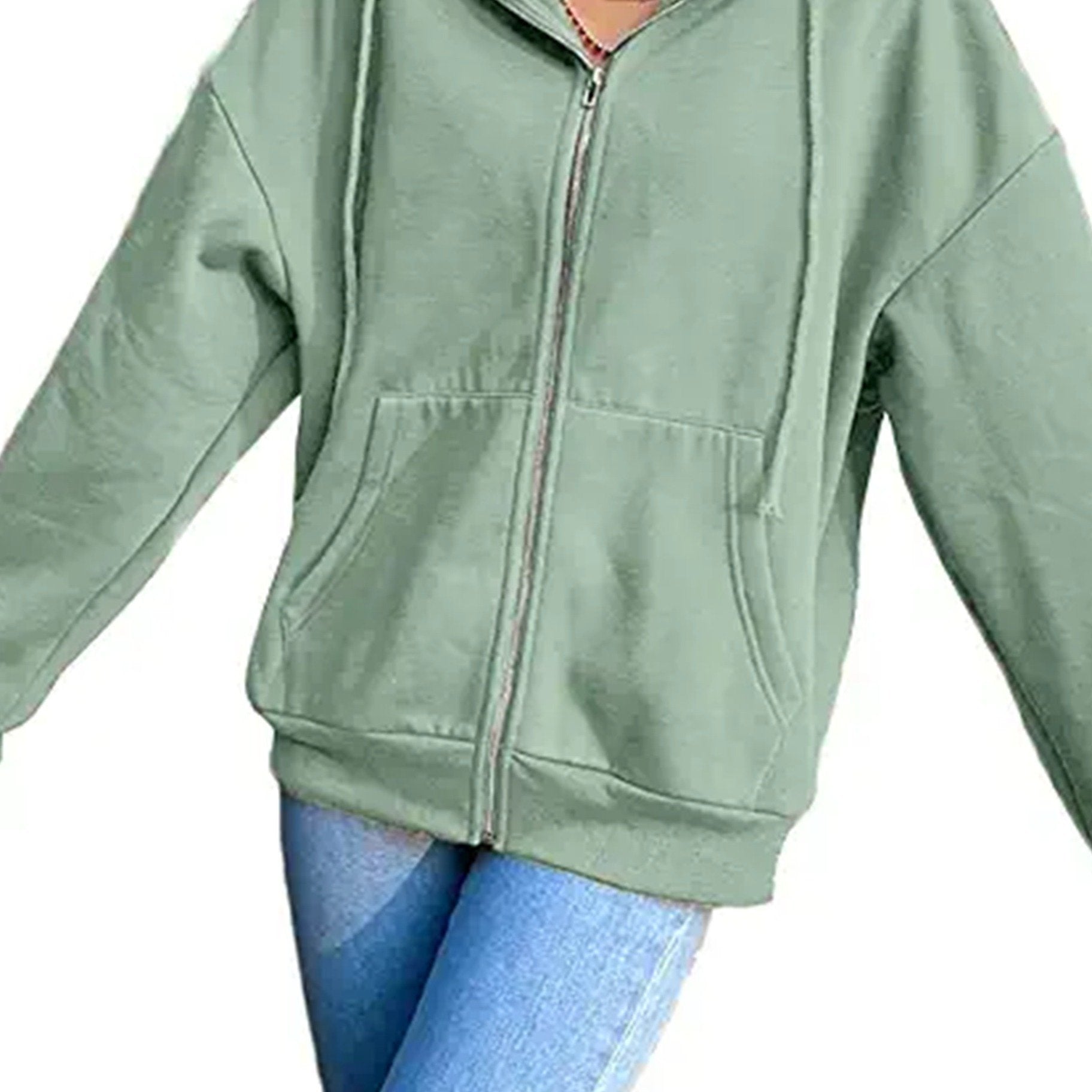 Women's Zip Up Solid Hoodie Long Sleeve Casual Sweatshirt