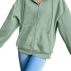 Women's Zip Up Solid Hoodie Long Sleeve Casual Sweatshirt