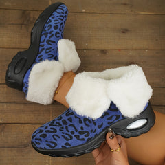 Leopard Print Winter Fleece Lining Snow Boots Non slip Mid Calf Boots