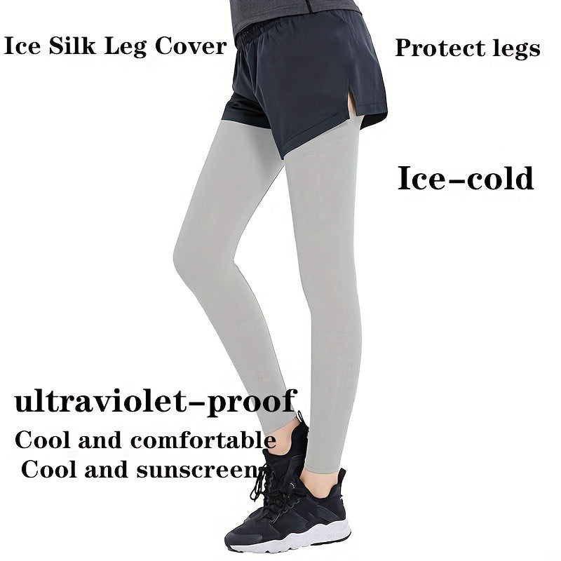 Ice Silk Sunscreen Leg Sleeves with Knee Pads UV Protection
