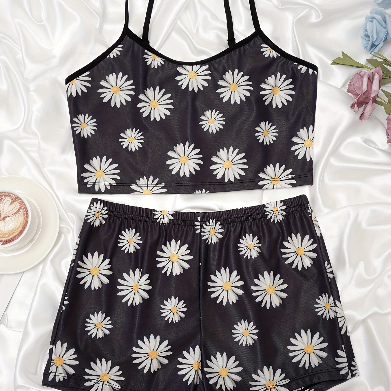 Floral Print Pajama Set Cami Top & Shorts Women's Sleepwear