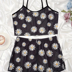 Floral Print Pajama Set Cami Top & Shorts Women's Sleepwear