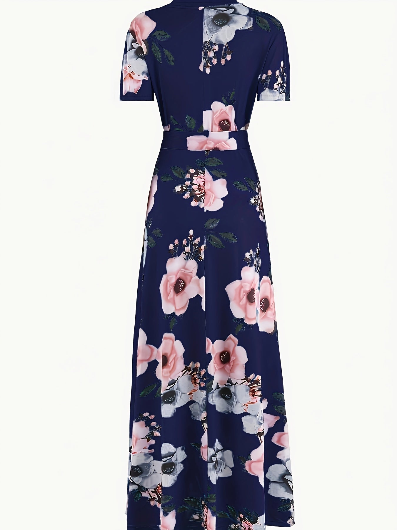 Vintage Floral Maxi Dress High Waist Short Sleeve