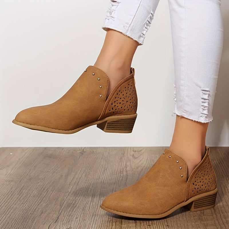 Women's Point Toe Chunky Low Heel Ankle Boots