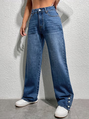 High Rise Straight Leg Jeans Women's Denim Pants