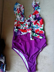 Floral Surplice Ruffle One Piece Swimsuit