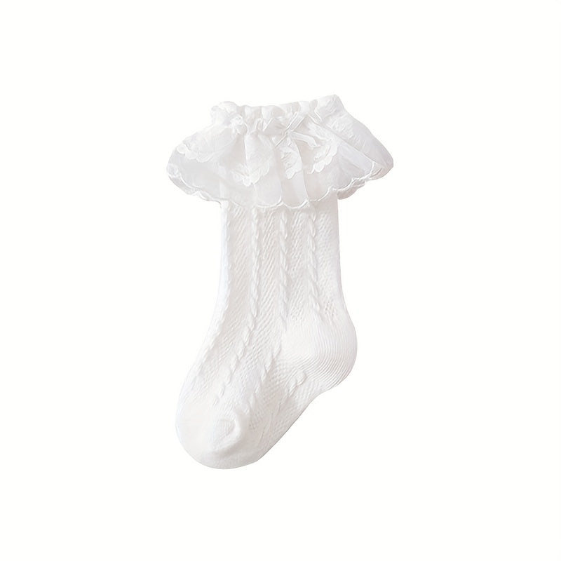 Girls Knitted Lace Princess Floral Knee High Socks