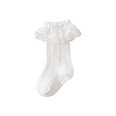 Girls Knitted Lace Princess Floral Knee High Socks