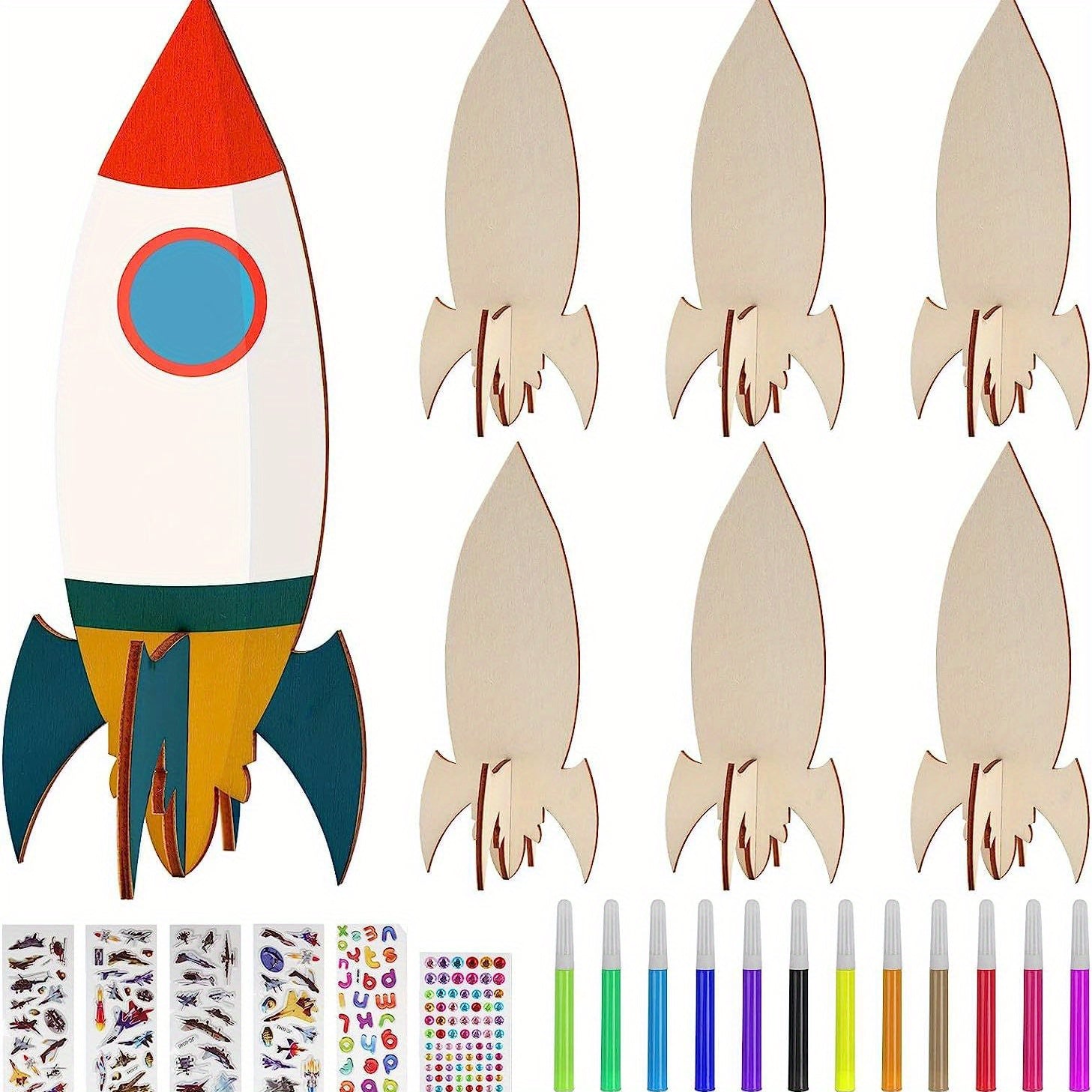 DIY Wooden Rocket Craft Kit with Paint Gift