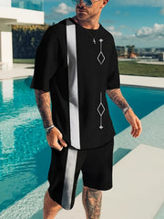 Men's 2 Piece Outfits Block T-shirt & Shorts Set