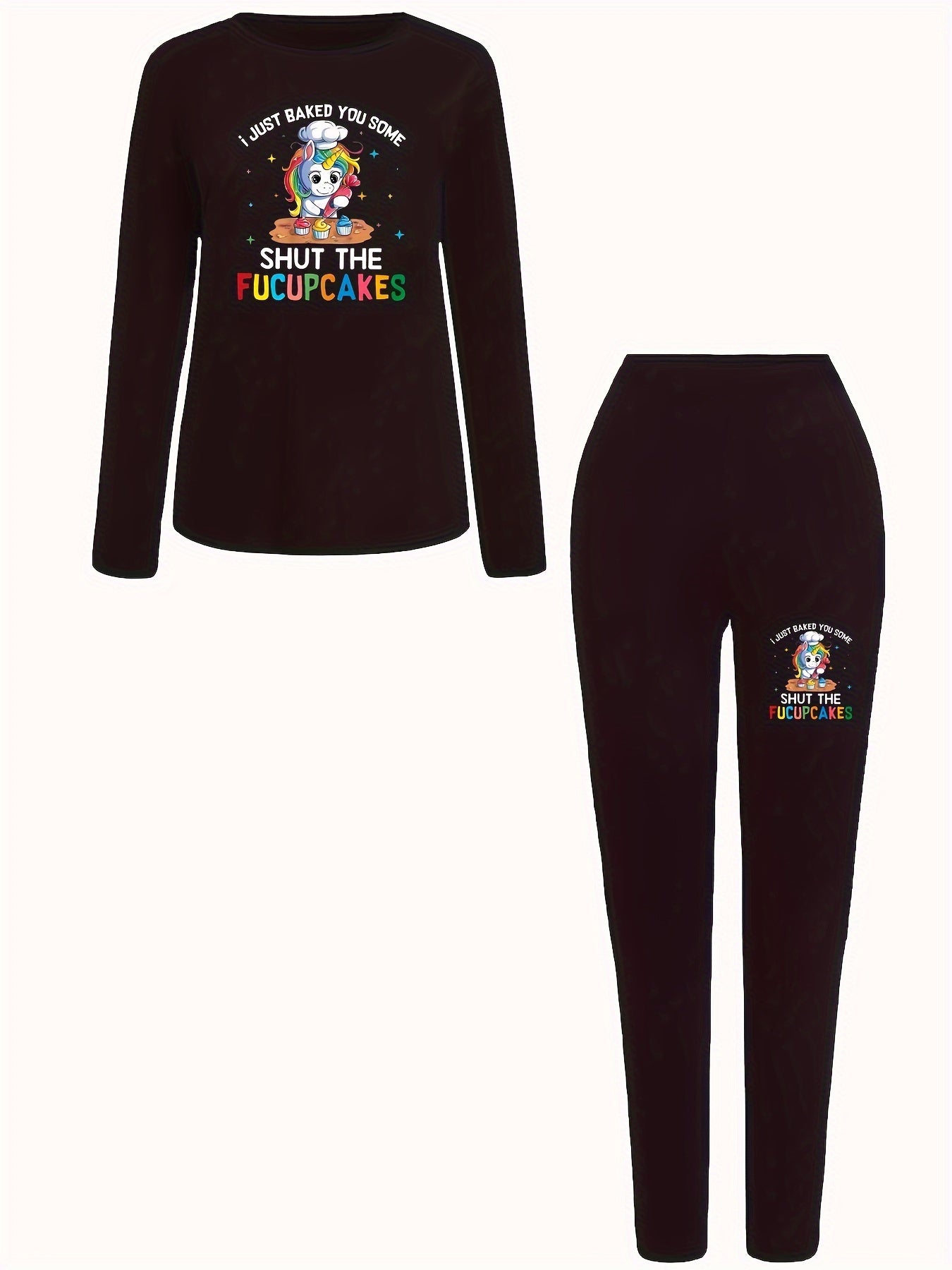 Women's Plus Rainbow Unicorn & Letter Print Tee & Legging Two Piece Set