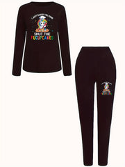 Women's Plus Rainbow Unicorn & Letter Print Tee & Legging Two Piece Set