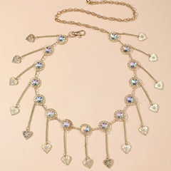 Heart Pendant Tassel Waist Chain Vintage Metal Chain Belt Dress Girdle