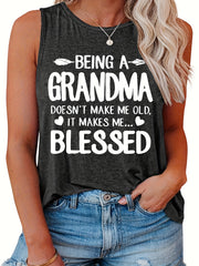 Family Tank Top Women's Plus Slogan Print Round Neck Stretch