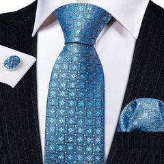 Barry Wang Men's Necktie Cufflinks Square Scarf Set Silk Plaid Pattern