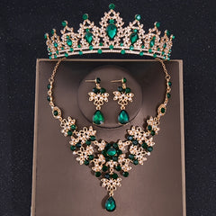 Baroque Silver Crystal Bridal Jewelry Sets Tiara Crown Earrings Necklace Set