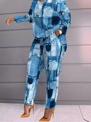 Denim Print Top & Pants Set