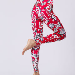 Red Print High Waist Butt Lifting Skinny Long Pants for Sports Fitness