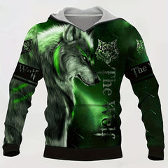Wolf Print Hoodie Mens Graphic Sweatshirt Kangaroo Pocket Hooded Pullover