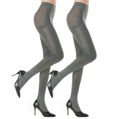 2 Pack Opaque Solid Pantyhose High Waist Slim Footed Pantyhose
