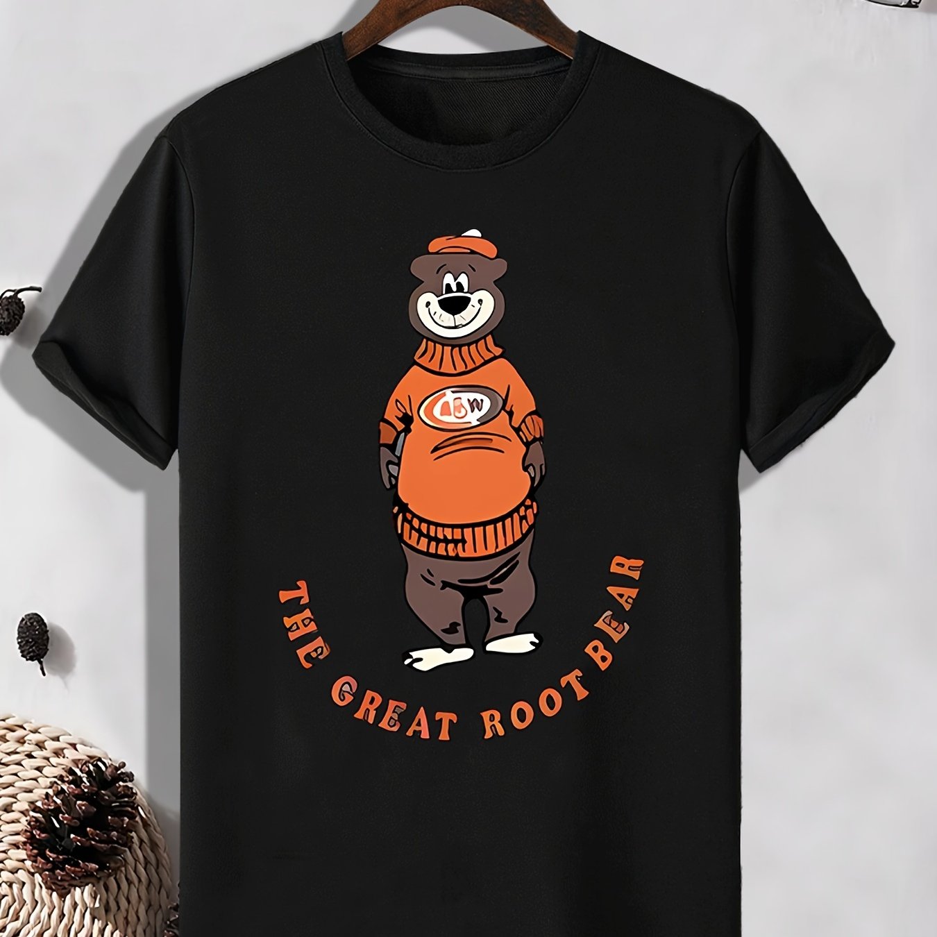 Men's Cartoon Root Bear Pattern T shirt Outdoor Tee