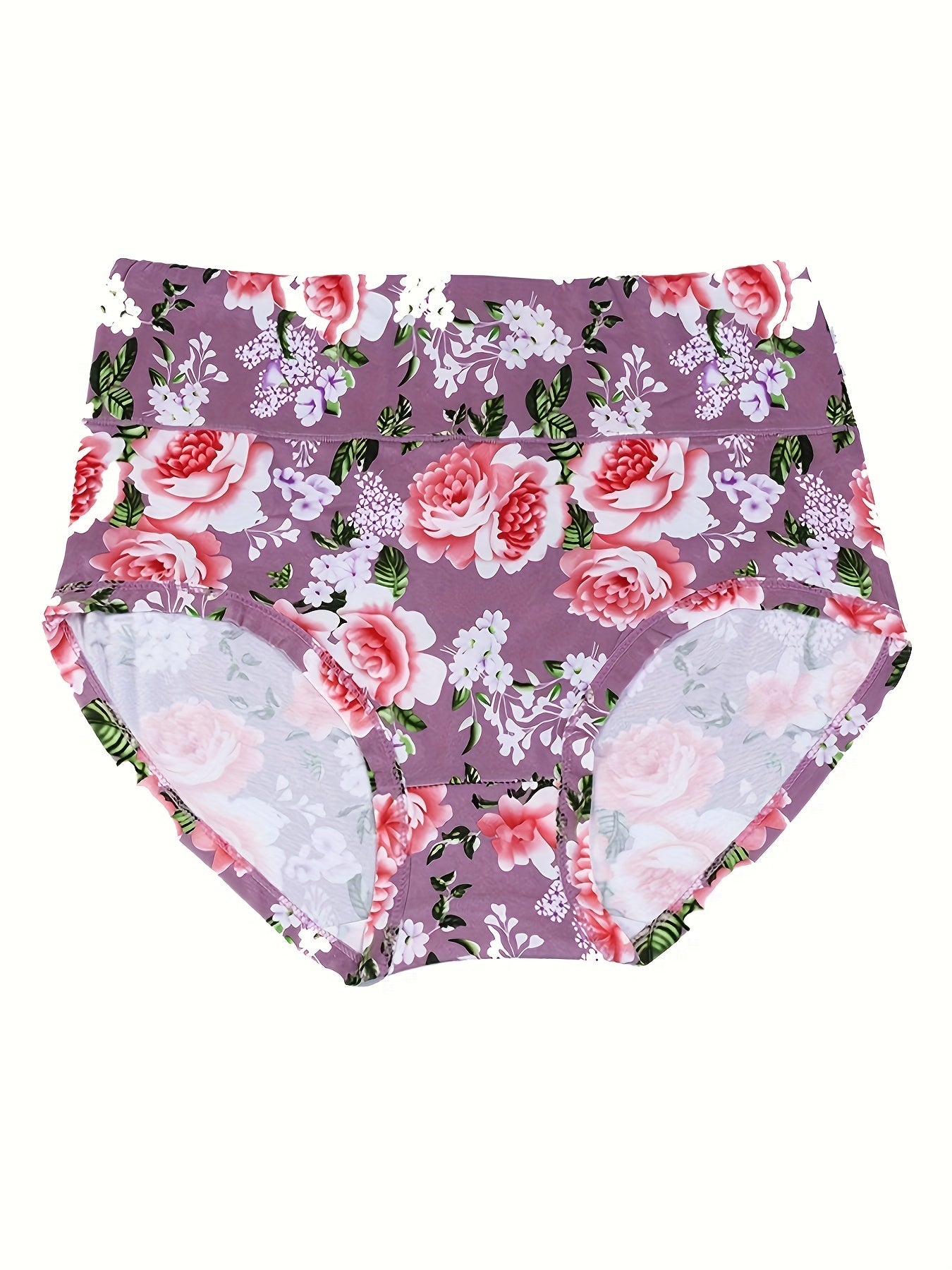 Women's Plus Floral Print High Waisted Soft Panties 4pcs Set