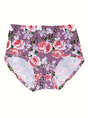 Women's Plus Floral Print High Waisted Soft Panties 4pcs Set