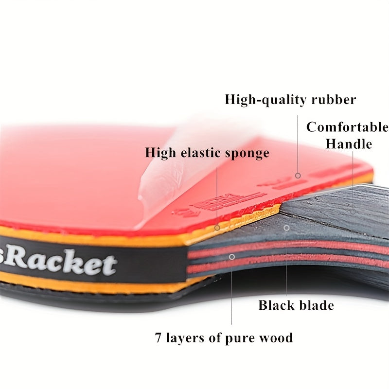 2pcs Prof. Table Tennis Rackets 6 Star Double Sided Rubber Paddle With Bag