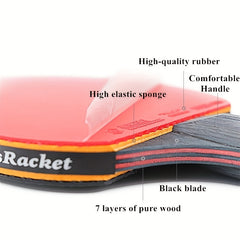 2pcs Prof. Table Tennis Rackets 6 Star Double Sided Rubber Paddle With Bag