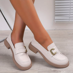 Women's Letter Chunky Heel Loafers Stylish Outdoor Shoes