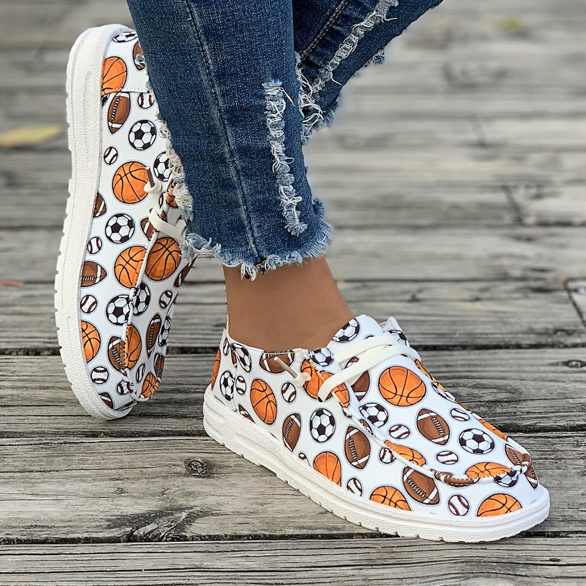 Women's Sporty Skate Shoes - Basketball Football Rugby Patterns