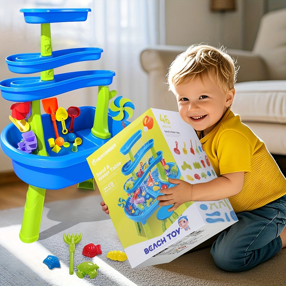 4 Tier Sand Water Table for Toddlers 46pcs Kids Water Table Splash Pond Toys Set