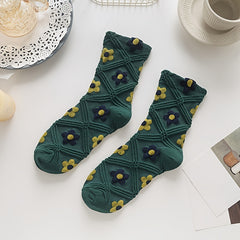 5 Pairs Retro Socks Floral Geometric 3D Textured Women's Stockings