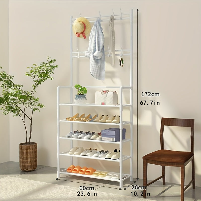 Freestanding Garment Rack Shoe Clothing Organizer Shelves