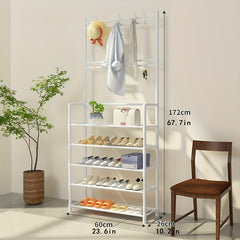 Freestanding Garment Rack Shoe Clothing Organizer Shelves