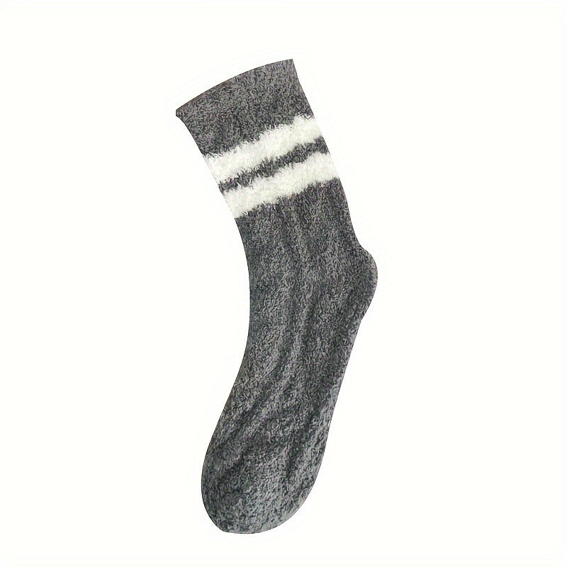 4 Pairs Striped Fuzzy Socks Comfy & Warm Mid Tube Women's Stockings