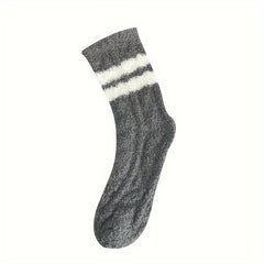 4 Pairs Striped Fuzzy Socks Comfy & Warm Mid Tube Women's Stockings