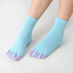 6 Pairs Candy Toe Socks Breathable Cotton Mid Tube Five Finger Women's Stockings