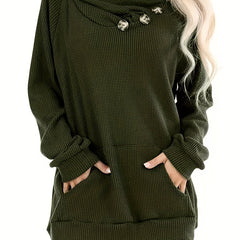 Solid Kangaroo Pocket Hoodies Casual Waffle Long Sleeve Sweatshirt