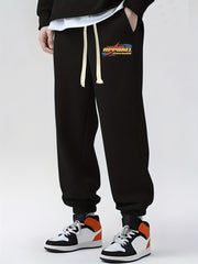 Retro Letter Print Drawstring Sweatpants Loose Fit Pants Men's Casual Joggers