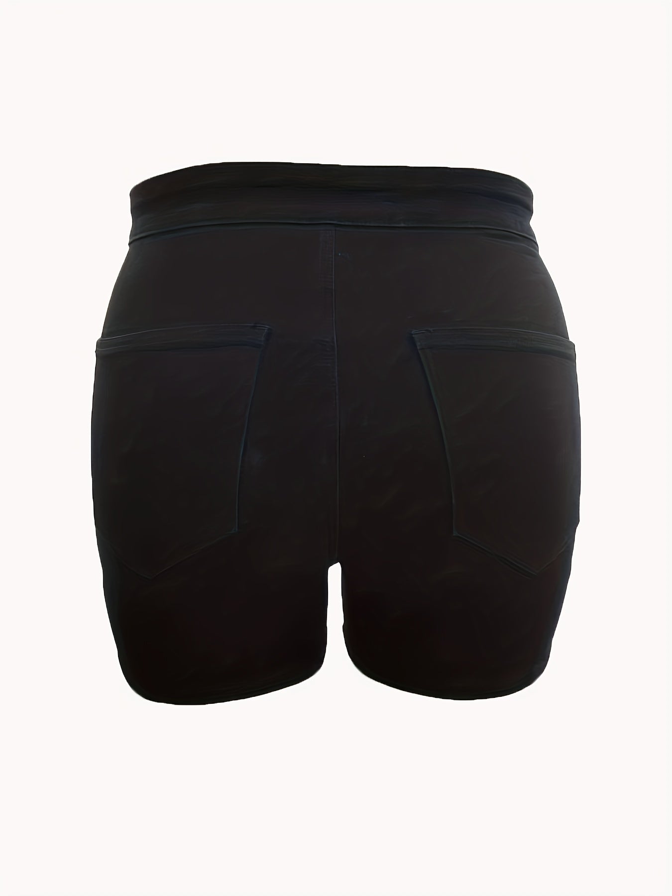 Plus Size Solid High Rise Stretch Denim Shorts