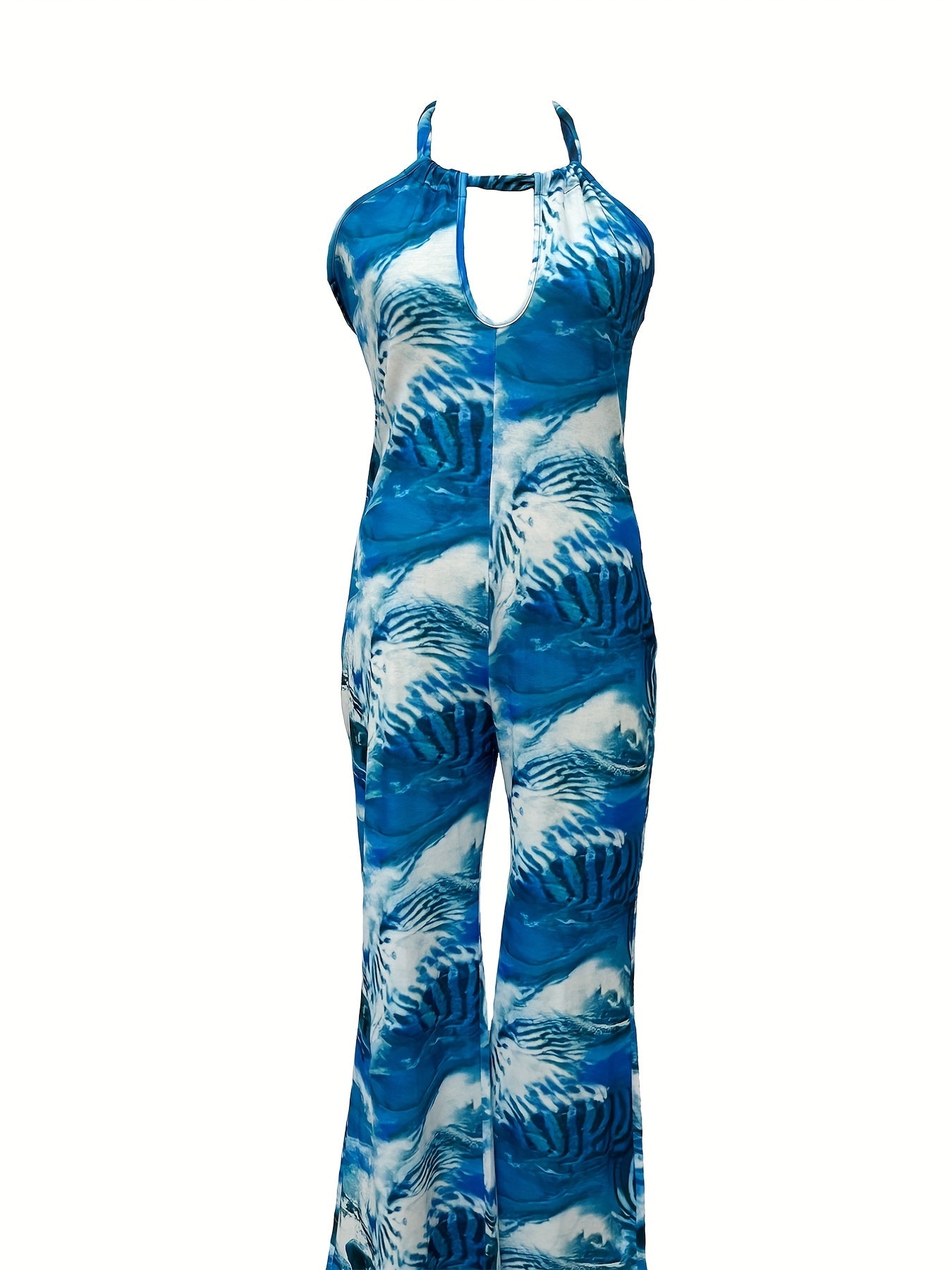 Casual Jumpsuit Women's Plus Random Print Cut Out Halter Neck