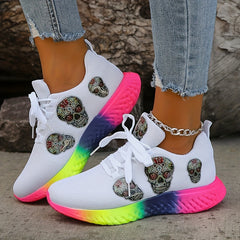 Women's Skull Pattern Sneakers Lace Up Low Top Mesh Shoes