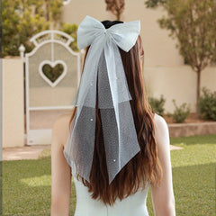 Bridal Hair Bow with Mesh Veil for Wedding Prom Party