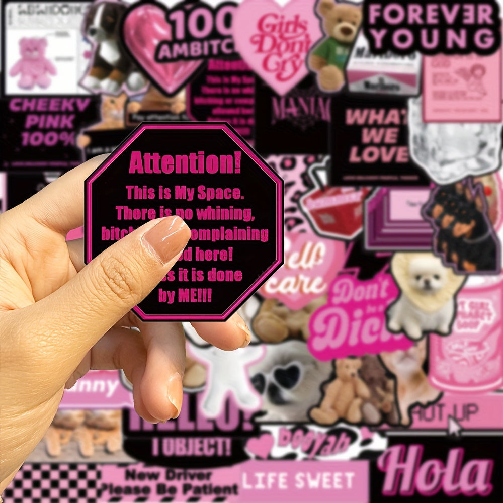 55Pcs Pink & Cartoon Graffiti Stickers, Waterproof & Fun for Kids