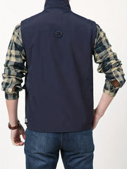 Men's Cargo Vest Zipper Pockets Stand Collar Outwear