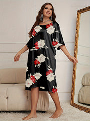 Floral Print Short Sleeve Sleep Dress